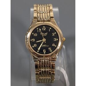 Acuet Watch Women Gold Tone Black Dial Water Resistant Quartz Link Bracelet